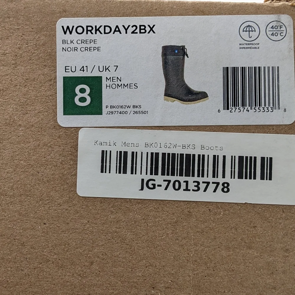 Kamik Workday 2 BX Steel Toe Rain Boots, Black, Men's 8 M